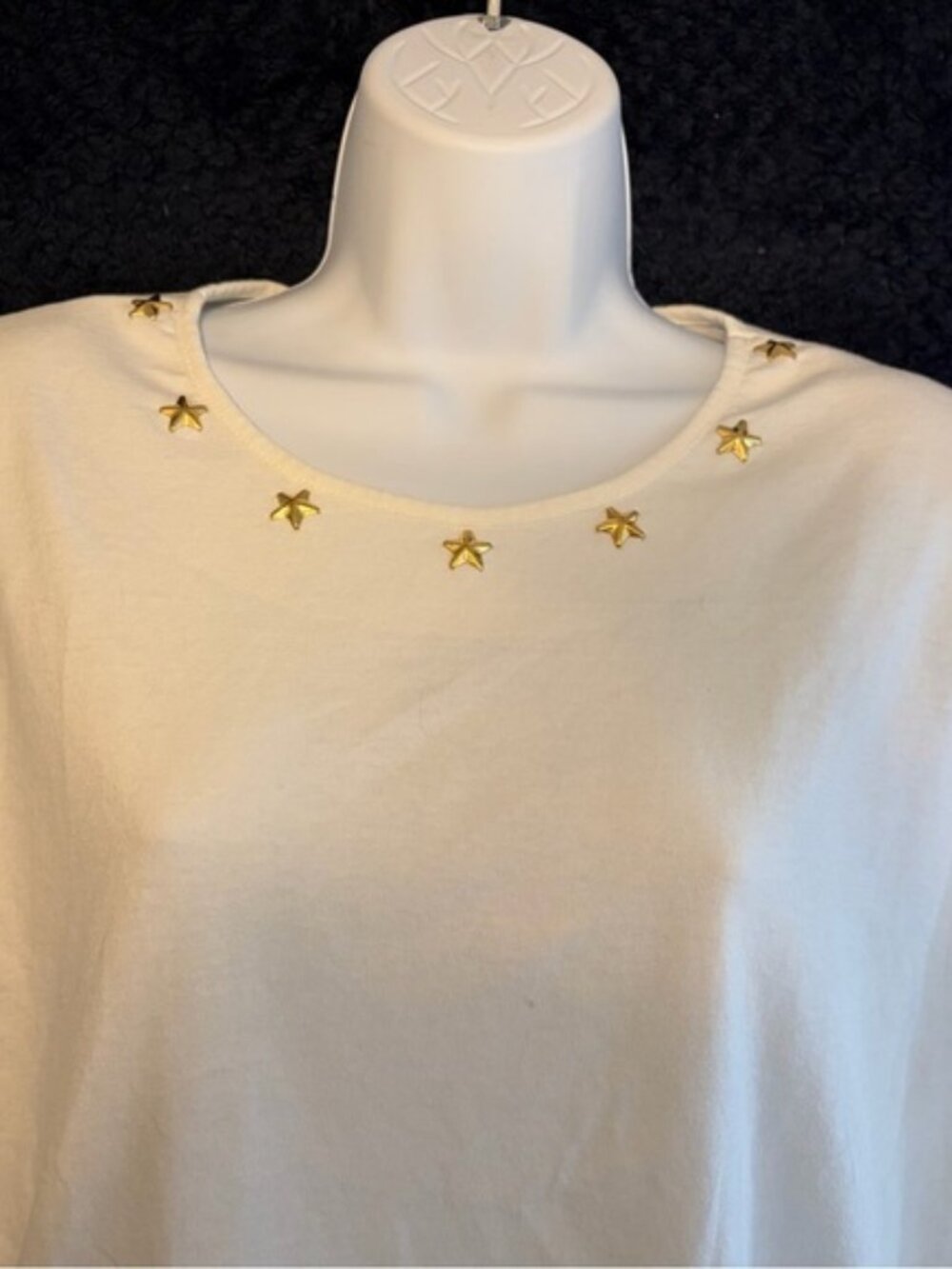 Vintage White Top with Gold Star Neckline